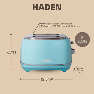 Haden Heritage 2 Slice Wide Slot Stainless Steel Toaster, Turquoise & Chrome