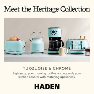 Haden Heritage 2 Slice Wide Slot Stainless Steel Toaster, Turquoise & Chrome