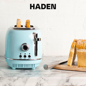 Haden Heritage 2 Slice Wide Slot Stainless Steel Toaster, Turquoise & Chrome
