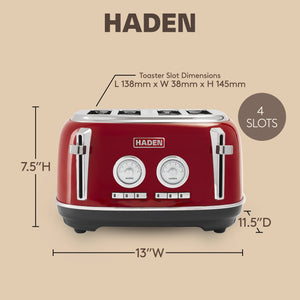 Haden Dorset 4 Slice Wide Slot Stainless Steel Toaster, Rectory Red