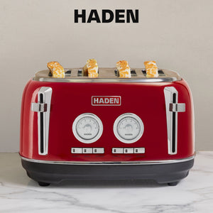 Haden Dorset 4 Slice Wide Slot Stainless Steel Toaster, Rectory Red