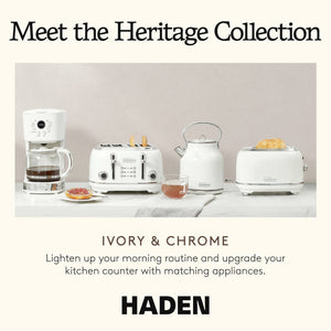 Haden Coffee Machine, 12 Cup Programmable Drip Coffee Maker, Ivory & Chrome