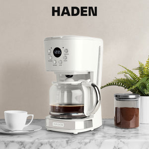 Haden Coffee Machine, 12 Cup Programmable Drip Coffee Maker, Ivory & Chrome