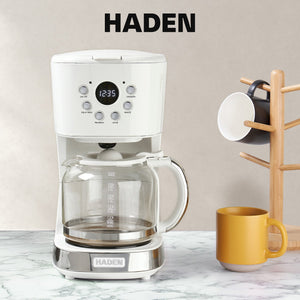 Haden Coffee Machine, 12 Cup Programmable Drip Coffee Maker, Ivory & Chrome