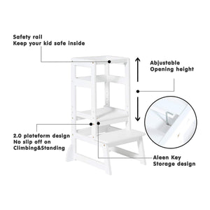 SDADI LT05W Mother's Helper Adjustable Height Kids Kitchen Step Stool, White