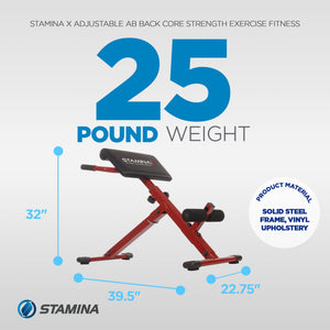 Stamina X Adjustable Ab Back Core Strength Exercise Fitness Hyperextension Bench