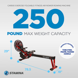 Stamina Cardio Exercise Foldable X Air Rower Rowing Machine w/ LCD Display, Red