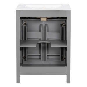 Bathroom Vanity With Ceramic Sink, Soft Close Doors, Flip Drawer, Double Layer Door Shelves
