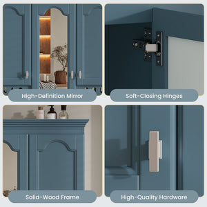 Wall Mount Mirror Cabinet With Adjustable Shelves, Soft Closing Hinges