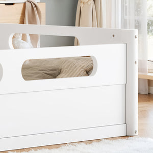 Queen Size Floor Platform Bed with Guardrails