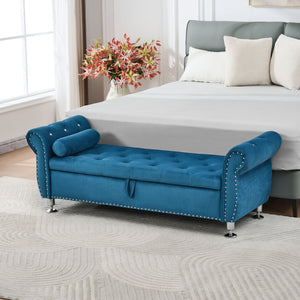 Storage Bench With Crystal Buttons And 1 Pillow For Bedroom