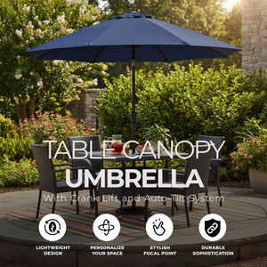 Four Seasons Courtyard 9 Foot Crank Lift Auto Tilt System Patio Umbrella, Navy - TRAPSKI