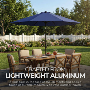 Four Seasons Courtyard 9 Foot Crank Lift Auto Tilt System Patio Umbrella, Navy - TRAPSKI