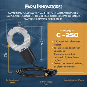 Farm Innovators C-250 Submergible Cast Aluminum Utility De-Icer for Farm Use