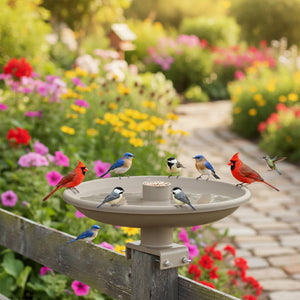 Farm Innovators 150W Outdoor Plastic Heated Birdbath w/Deck Mount & Perch, Tan