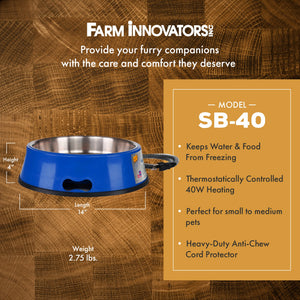 Farm Innovators Signature Series 3QT Heated Pet Bowl with Stainless Steel Insert