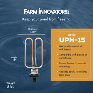 Farm Innovators UPH-15 Universal Livestock Water Tank 1500W Drain Plug De-Icer