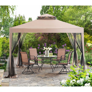 Sunjoy 10 x 10 Foot Hampton Soft Top Steel Gazebo with Mosquito Netting, Brown