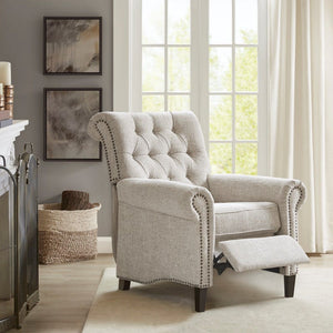 Aidan - Push Back Recliner Chair With Tufted Back And Nailhead Trim - Cream