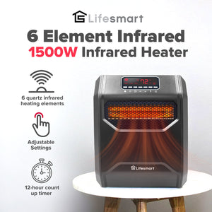 LifeSmart LifePro 1500W 6 Element Infrared Large Room Space Heater w/ Remote - TRAPSKI