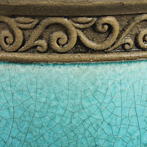 Southern Patio Cadiz 8" Crackled Ceramic Planter Pot w/Saucer, Teal (2 Pack)