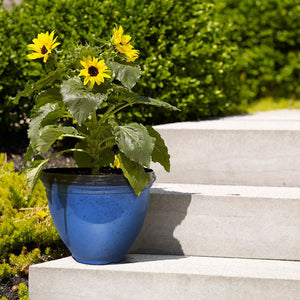 Southern Patio 12 Inch Heritage Outdoor Round Glossy Resin Planter, Monaco Blue