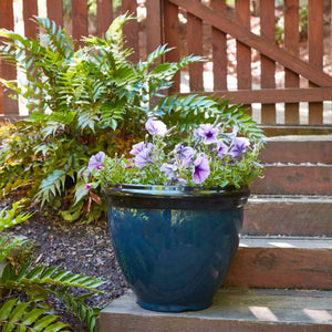 Southern Patio 12 Inch Heritage Outdoor Round Glossy Resin Planter, Monaco Blue