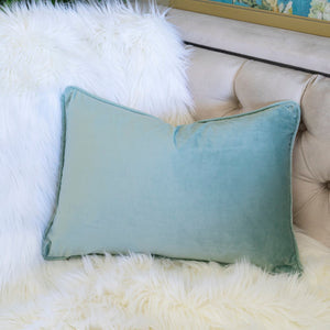 Pastel Harvest Lumbar Pillow – Misty Blue Fall Accent Cushion