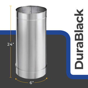 DuraVent DuraBlack 24 x 6 Inches Stainless Steel Single Wall Stove Pipe, Silver