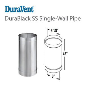 DuraVent DuraBlack 6DBK-48SS 48 x 6 Inch Stainless Steel Single Wall Stove Pipe