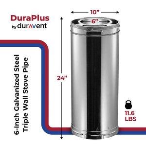 DuraVent DuraPlus Galvanized Steel Triple Wall Stove Pipe, 24" x 6" (Damaged)