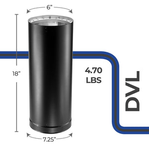 DuraVent DVL 6 x 18 Inch Galvanized Steel Double Wall Pipe Connector, Black