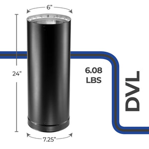 DuraVent DVL 6DVL-24 6 Inch Galvanized Steel Double Wall Stove Pipe, Black
