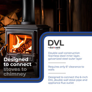 DuraVent DVL 6DVL-AD 6 Inch Double Wall Vent Section Stovetop Adapter, Black