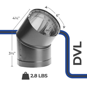 DuraVent 6DVL-E45 DVL Galvanized Double Wall Stove Pipe 45 Degree Elbow, Black