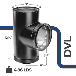 DuraVent 6DVL-T 7'' Galvanized Steel Double Wall Tee with Clean Out Cap, Black