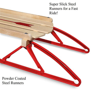 Flexible Flyer Metal Runner Steel/Wood 60" Long Snow Slider Sled for Kids, Red - TRAPSKI
