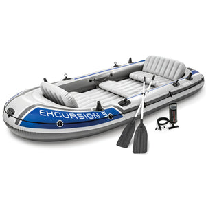 Intex Excursion 5 Person Inflatable Boat, Water Fishing River Raft Set w/Oars