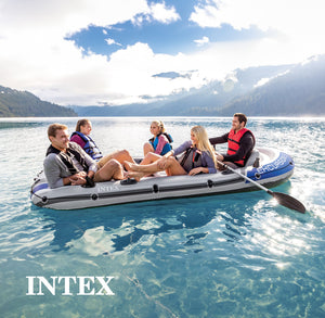Intex 5 Person Inflatable Fishing Boat, Trolling Motor and Boat Motor Mount Kit