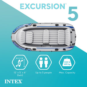 Intex Excursion 5 Inflatable Fishing Boat Set with Transom Mount Trolling Motor