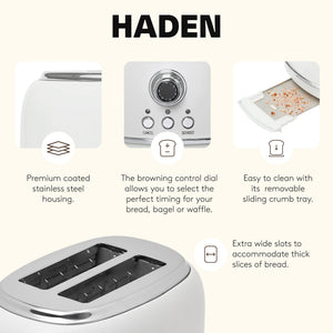 Haden Heritage 2 Slice Wide Slot Stainless Steel Toaster, Ivory & Chrome - TRAPSKI