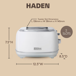 Haden Heritage 2 Slice Wide Slot Stainless Steel Toaster, Ivory & Chrome - TRAPSKI