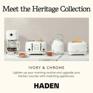 Haden Heritage 2 Slice Wide Slot Stainless Steel Toaster, Ivory & Chrome - TRAPSKI