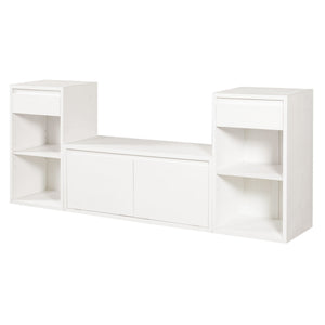Entryway Storage Bench With Cushion, Drawers & Open Shelves
