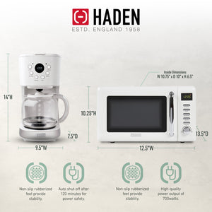 Haden Heritage 12 Cup Programmable Coffee Maker with Countertop Microwave, Ivory - TRAPSKI