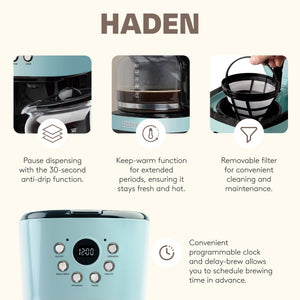 Haden Heritage 12 Cup Programmable Coffee Maker with 2 Slice Toaster, Turquoise