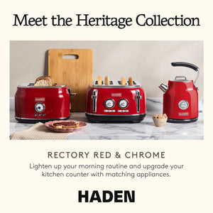 Haden Dorset 1.7 Liter Cordless Electric Kettle and 4 Slice Bread Toaster, Red