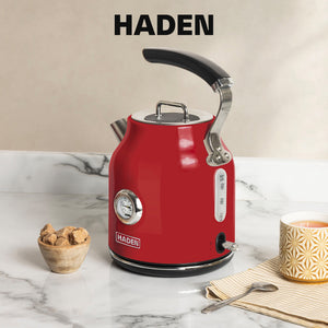 Haden Dorset 1.7 Liter Cordless Electric Kettle and 4 Slice Bread Toaster, Red