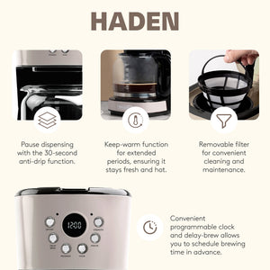 Haden 12 Cup Coffee Maker & Dorset 2 Slice Wide Slot Toaster, Putty & Chrome