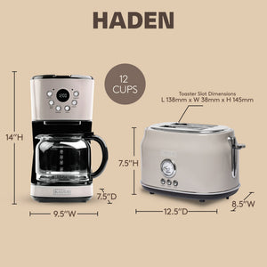 Haden 12 Cup Coffee Maker & Dorset 2 Slice Wide Slot Toaster, Putty & Chrome